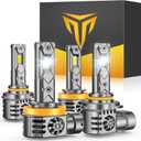 H11/H9/H8 9005/HB3 LED Light Bulb Combo, 100000LM 1200% Brighter 1:1 Mini Size 6500K H11 9005 High&Low Bulbs, 10 Year Extend Lifespan, Quick Install, Turn Signal Light Assemblies Pack of 4