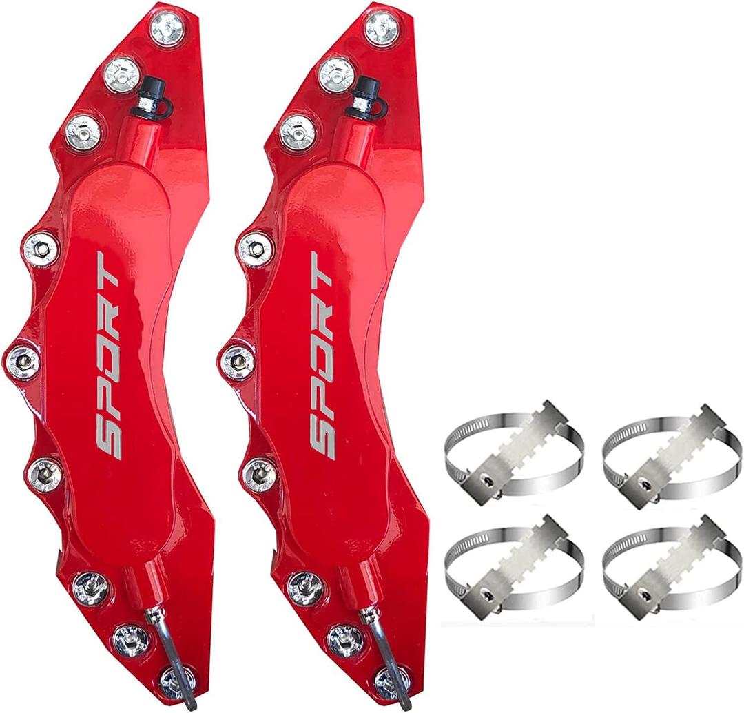 Universal ABS Plastic Car 3D Disc Brake Caliper Covers with Logos Front Rear Auto Accessories (Plastic ABS- Red, 2x 280mm)