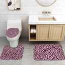 4PCS Pink Leopard Print Shower Curtain Set with Rugs, Toilet Lid Cover and Bath Mat, Shower Curtain with 12 Hooks, Durable Shower Curtain for Bathroom Set