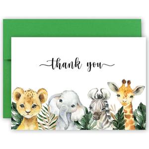 Safari Jungle Thank You Cards With Envelopes, 50 Jungle Animals Folded Baby Shower Thank You Note, 4 x 6 Wild one Notecards, Perfect for Baby Shower & Kids Birthday