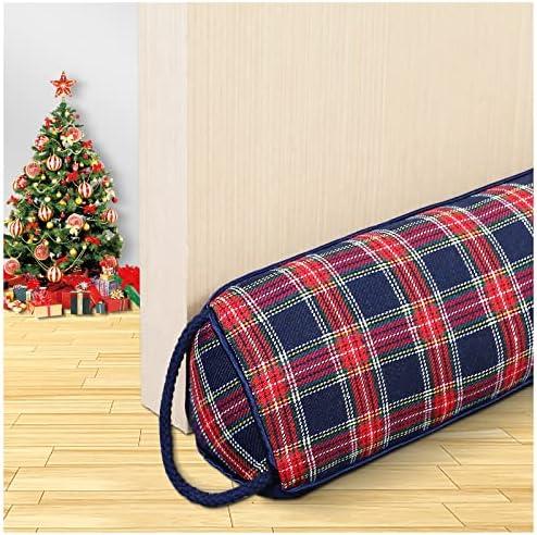 Triangle Under Door Draft Stopper Noise Blocker 30 Inches for Door Bottom Air Seal Insulation and Soundproof, Heavy Duty Weather Guard Snake Stripping, Tartan Check Navy Blue Red