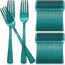 Minatee 50 Pcs Plastic Forks Disposable Cutlery Heavy Duty Dinnerware Plastic Silverware Flatware for Parties Supplies Dessert Picnics Holiday House (Peacock Blue)