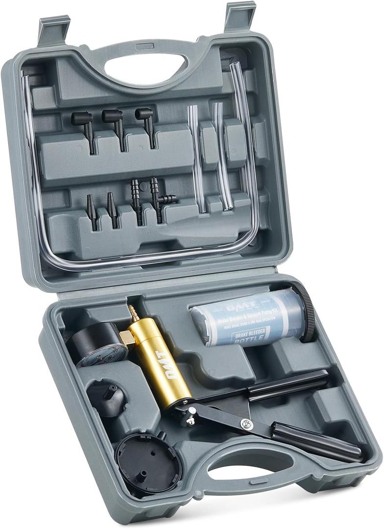Orion Motor Tech Brake Bleeder Kit with Hand Vacuum Pump and Adapters, Brake Bleeding Kit for Brake Fluid Power Steering Fluid More, Vacuum Brake Bleeder Pump with Pressure Gauge (Gray)