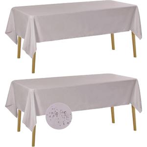 Fokitut Pack of 2 Waterproof Rectangle Tablecloth, 60x120 Inch, Stain Resistant and Wrinkle Polyester Table Cloth, Fabric Table Cover for Kitchen Dining, Wedding, Party, Holiday Dinner-Silver