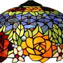 16 Inch Tiffany Style Stained Glass Lamp Shade Replacement Vintage Rose Lampshades Only with Cap Fit for Bedside Reading Lamp Study Light Kitchen Lamp Dining Room Lamp Floor Lamp, Blue