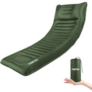 TOBTOS Inflatable Camping Sleeping Pad with Pillow, Thick 6 Inch Ultralight Sleeping Pad with Built-in Pump, Lightweight Sleeping Mat for Camping, Backpacking, Hiking, Tent (Green) (Single)