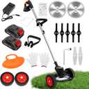 ALSO GO 21V Electric Weed Eater with Wheels,Cordless Battery Weed Wacker with Charger, 3 in 1 Brush Cutter/String Trimmer/Grass Trimmer/Lawn Mower,Edger for Garden and Yard Lawn,2 Batteries Include (Black)