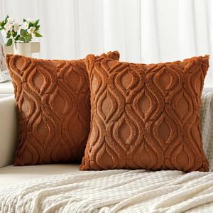 MIULEE Burnt Orange Fall Throw Pillow Covers 18x18 Inch, Soft Plush Faux Wool Solid Couch Pillows Set of 2, Decorative Farmhouse Boho Cushion Covers for Sofa Living Room Bed Home Decor