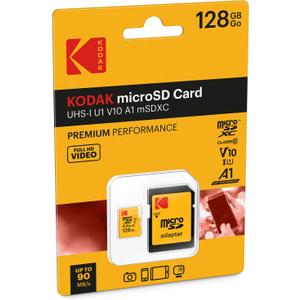 KODAK 128GB Class 10 UHS-I U1 MicroSDXC Card with Adapter 10x Write Speed (Black)
