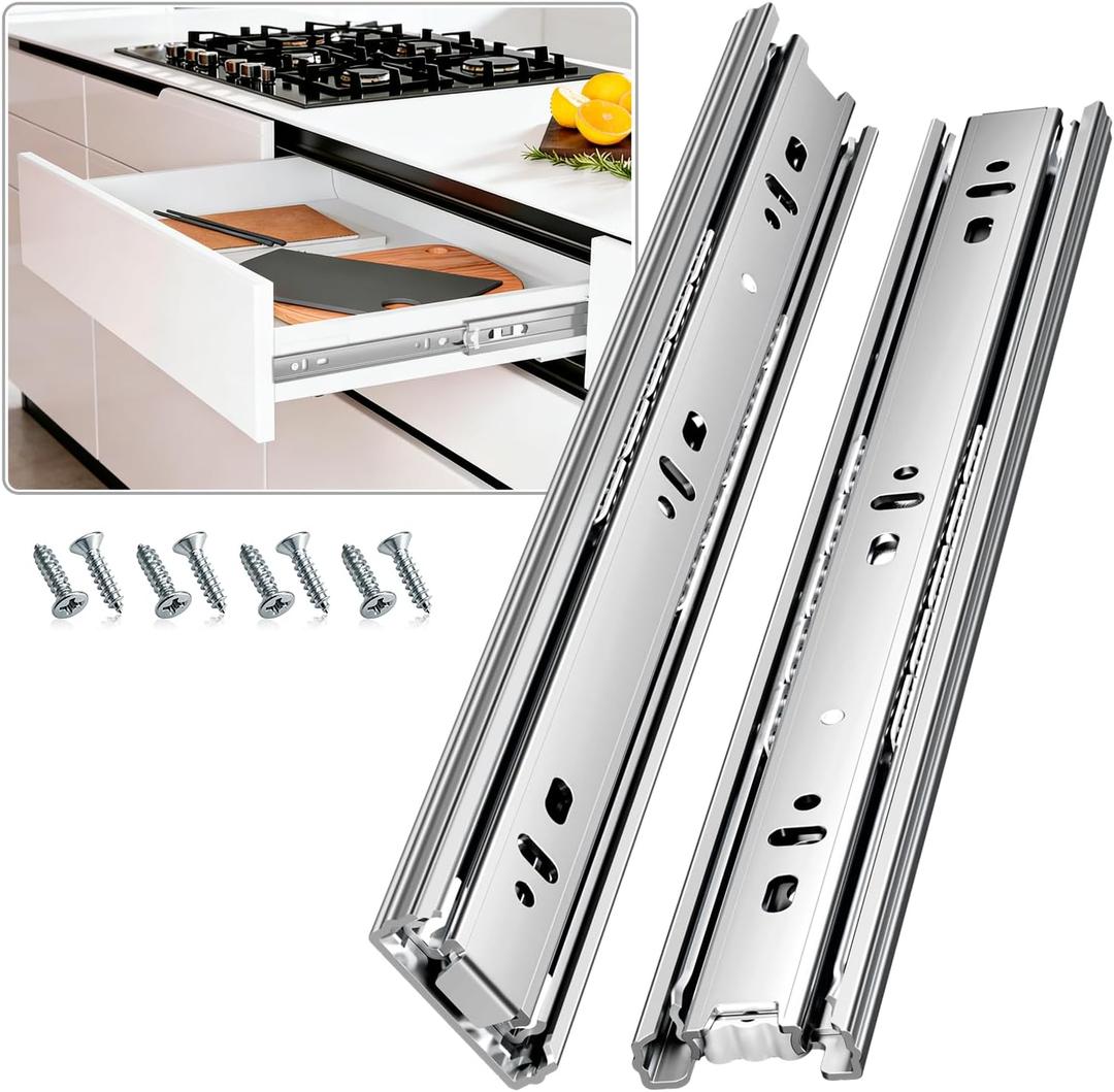Drawer Slides Ball Bearing 3 Folds Full Extension Side Mount Cabinet Runners Glides Rails Track 100 Lbs Load(1 Pair (Silver), 22 inch)