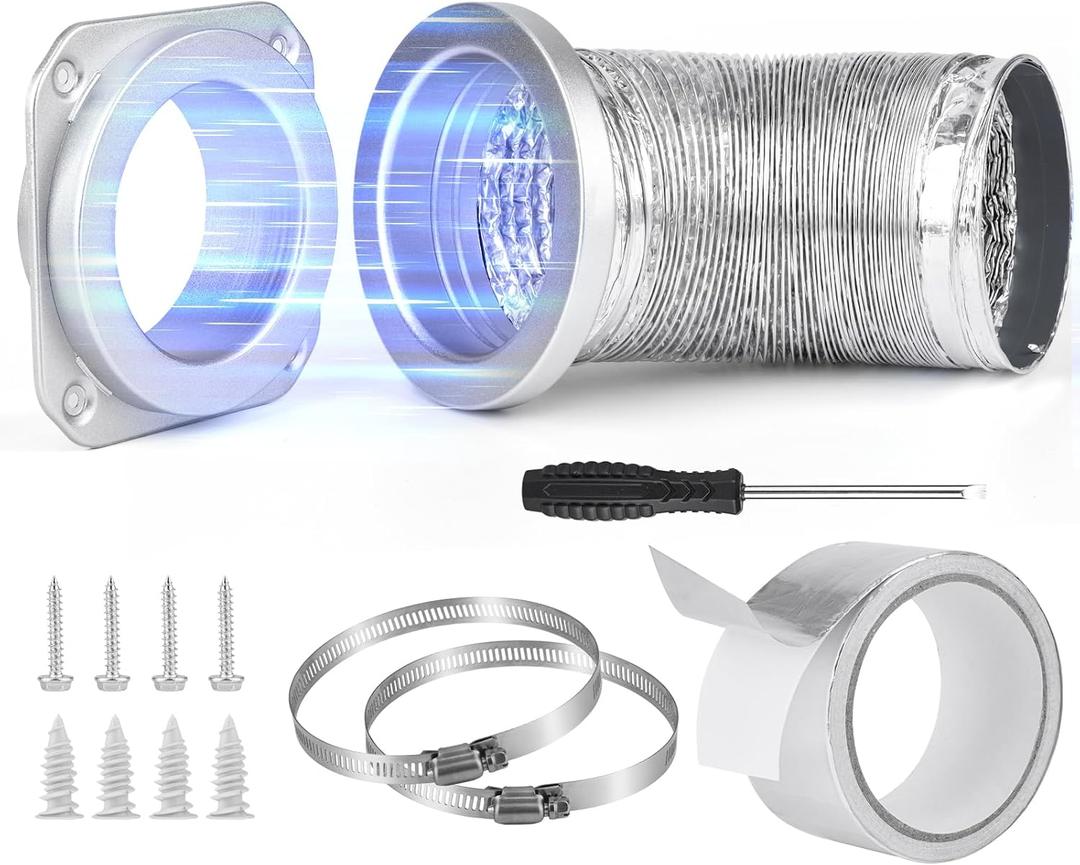 Magnetic Dryer Vent Connector Kit,Coupling DV180 Aluminum Dryer Vent Hose Quick Connector Includes 4"x3ft Duct with Self-Aligning Magnet & Airtight Seal,1 Foil Tape,1 Screwdriver,2 Key Hose Clamps