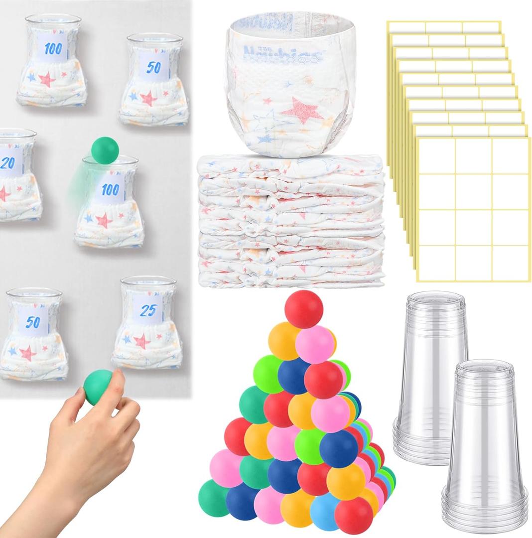 60 Pcs Funny Baby Shower Diaper Games Activities Kits Without Board Hilarious Gender Reveal Diaper Games Prizes Accessories for Boys Girls Women Men(Rainbow)