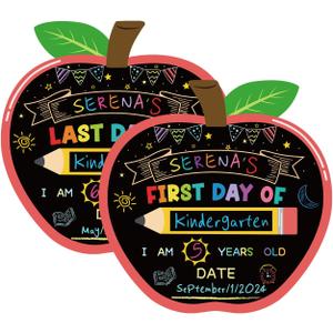 YQUQWN First and Last Day of School Board Double Sided Apple Back to School Sign for Kids Boys Girls Kindergarten Preschool Supplies 1st Grade Photo Props Chalkboard