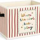 Cool Quote Storage Bin, Red Stripe Foldable Fabric Basket | Red stripe quote fabric organizer for nursery, bedroom, playroom, toys, books, and clothes