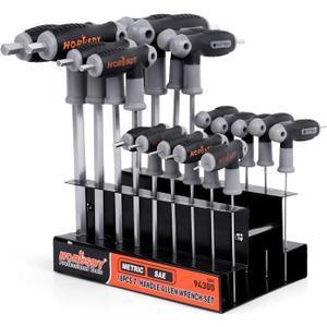HORUSDY 18-Piece T-Handle allen wrench set, Inch/Metric Long Arm Ball End Hex Key Wrench Set, MM(1.5mm-10mm) SAE(1/16"-3/8")
