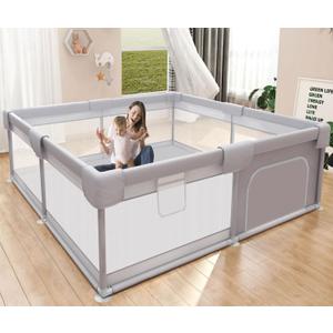 Baby Playpen 50x50 Inch, Play Pens for Babies and Toddlers Baby Fence Baby Play Yards for Indoor & Outdoor with Breathable Mesh Anti-Fall Playpen (50"X50", light grey)