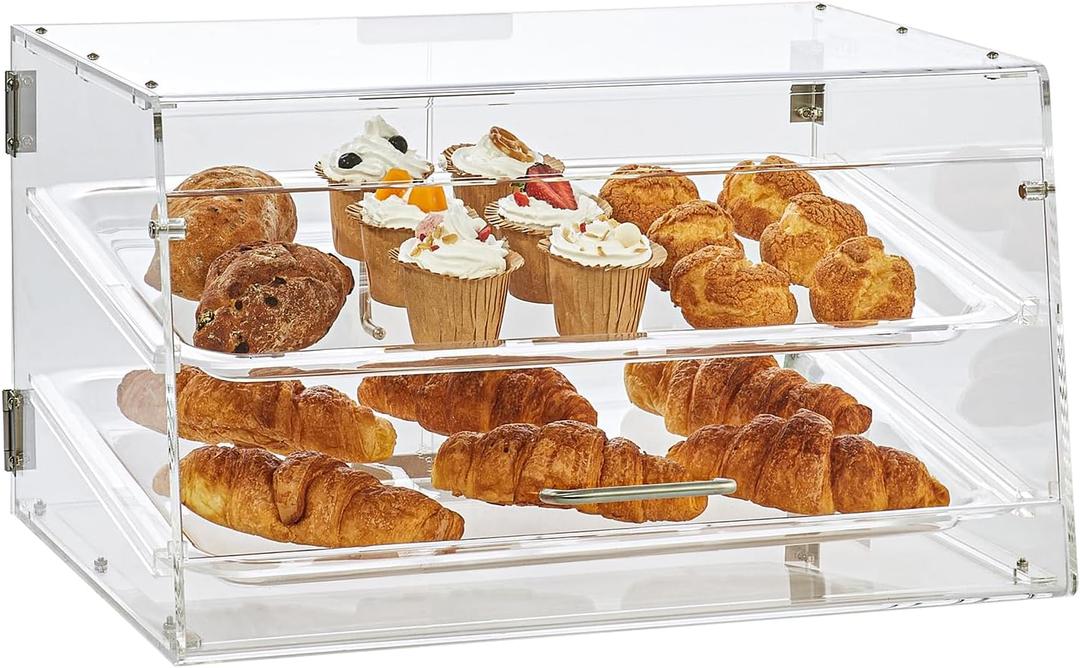VEVOR Pastry Display Case, 2-Tier Commercial Countertop Bakery Display Case, Acrylic Display Box with Rear Door Access & Removable Shelves, Keep Fresh for Donut Bagels Cake Cookie, 20.7"x13.2"x11.9"