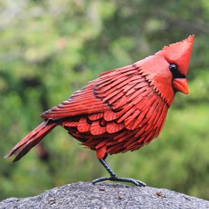Cardinal Statue Metal Bird Garden Decor - Metal Yard Art - Outdoor Sculptures & Statues - Large Red Bird - Ornaments for Patio Balcony - Sympathy Gift