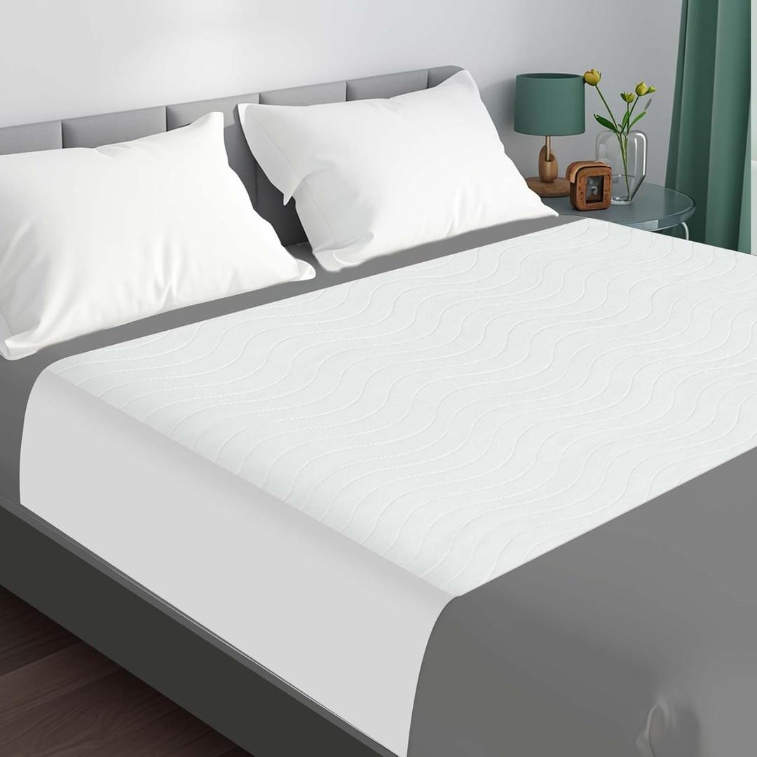 Bed Pads Washable Waterproof for Incontinence Adults, Reusable Wetting Pad Mattress Protector Underpads Tuckable Quick Dry, Fits King Size Bed, 36" x 76", White
