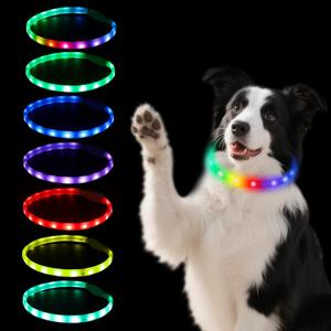 LED dog collar, dog collar with 9-color light, USB rechargeable safety collar, brighter adjustable size lights, high visibility that glows in the dark for walking