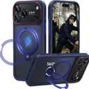 for iPhone 17 Pro Case: 360 Spin Magnetic Stand, Camera Protection (Compatible with MagSafe) [18FT Military Protection] Shockproof Matte Translucent Phone Cover for iPhone 17 Pro 6.3", Blue