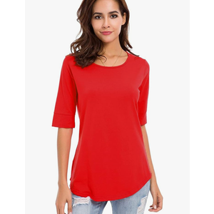 Women's Casual T Shirts Cotton Mid Sleeve Summer Basic Tunics Tee Tops Fashion S