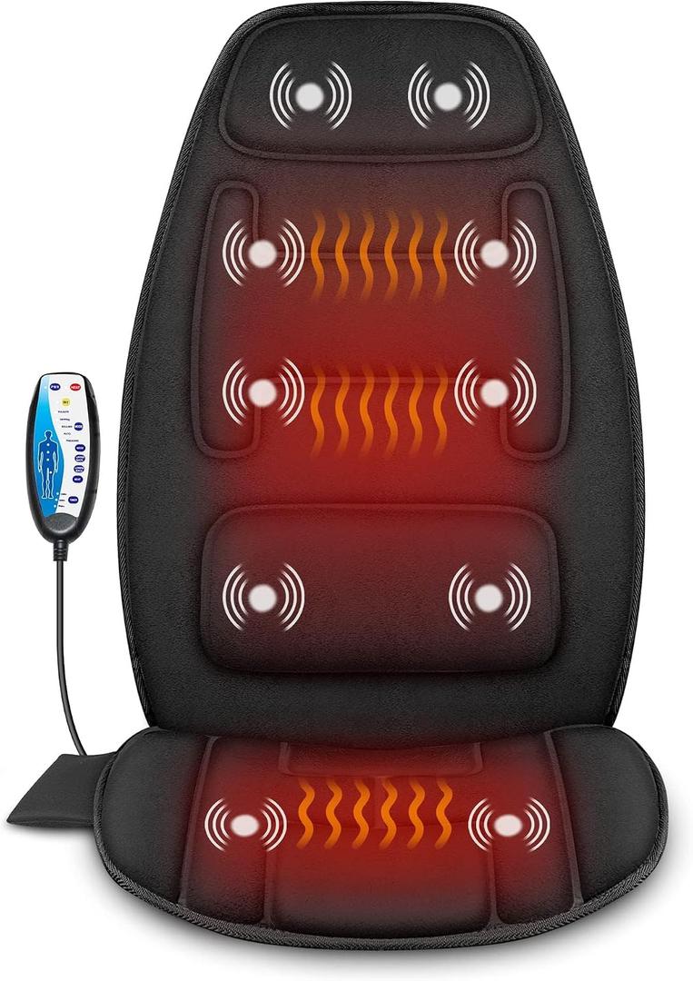 Snailax Vibration Back Massager with Heat, Massage Chair Pad with Neck Lumbar Memory Foam, 10 Vibration Motors,5 Modes, Gifts, No shiatsu