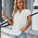 Blooming Jelly Women's Dressy Casual Tops Business Work Blouses White Button Down Shirts Cap Sleeve V Neck Tshirt (Medium)
