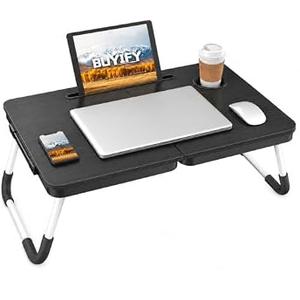 BUYIFY Foldable Lap Desk Bed Table with Cup Holder Portable Tray, Charcoal