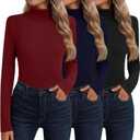 Neer 3 Pack Cotton Women's Turtleneck Long Sleeve Tops Thermal Underwear Base Layer Fall Winter Shirts Sweater (XX-Large, Black, Navy Blue, Dark Red)