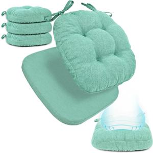 BUYUE Double-Layer Thickened Chair Cushions for Dining Chairs, Natural Latex Foam Support, 2-Faced Reversible Kitchen Seat Cushions, Practical Non-Slip Chair Pads, 4 PCS, Light Green