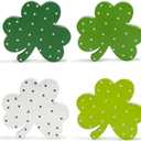St Patricks Day Shamrock Decorations, 4 Pack 6 Wooden Polka Dot Shamrocks Saint Patty's Irish Holiday Tiered Tray Home Table Shelf Office Desk Decor Set Chunky Clover Tabletop Sign