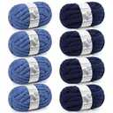 Cozyful Chunky Yarn for Hand Knitting - #10 Chunky Chenille Yarn, Jumbo Big Thick Chunky Yarns for Crocheting, Super Bulky Chunky Knit Blanket Yarns, 8 Skein (25yd, 8oz/ Skein), Country & Navy