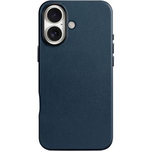 SHIELDON Case for iPhone 16 6.1" 2024, Compatible with MagSafe, Genuine Leather Magnetic Wireless Charging Slim Anti-Scratch Non-Slip Shock-Absorbent Phone Cover with Metal Buttons - Navy Blue