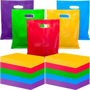 Harloon 500 Pcs Merchandise Shopping Bags Bulk for Business 1.5 Mil 9 x 12 Inch Thick Plastic Retail Boutique Bag for Party Favor Gift(Purple, Red, Yellow, Green, Blue)