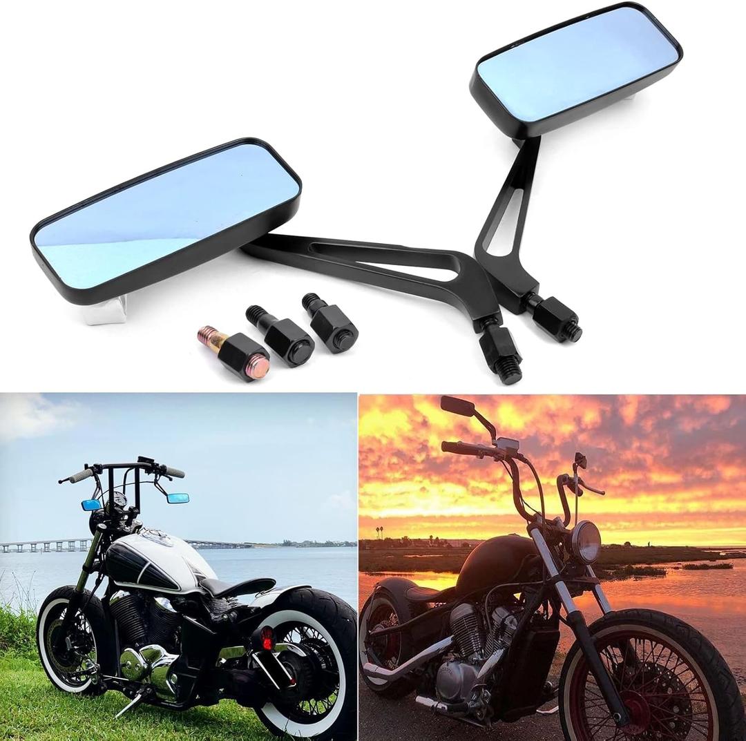8mm/10mm Black Rectangle Motorcycle Rear view Side Mirrors compatible with Honda Grom Kawasaki Suzuki Yamaha Cruiser Chopper