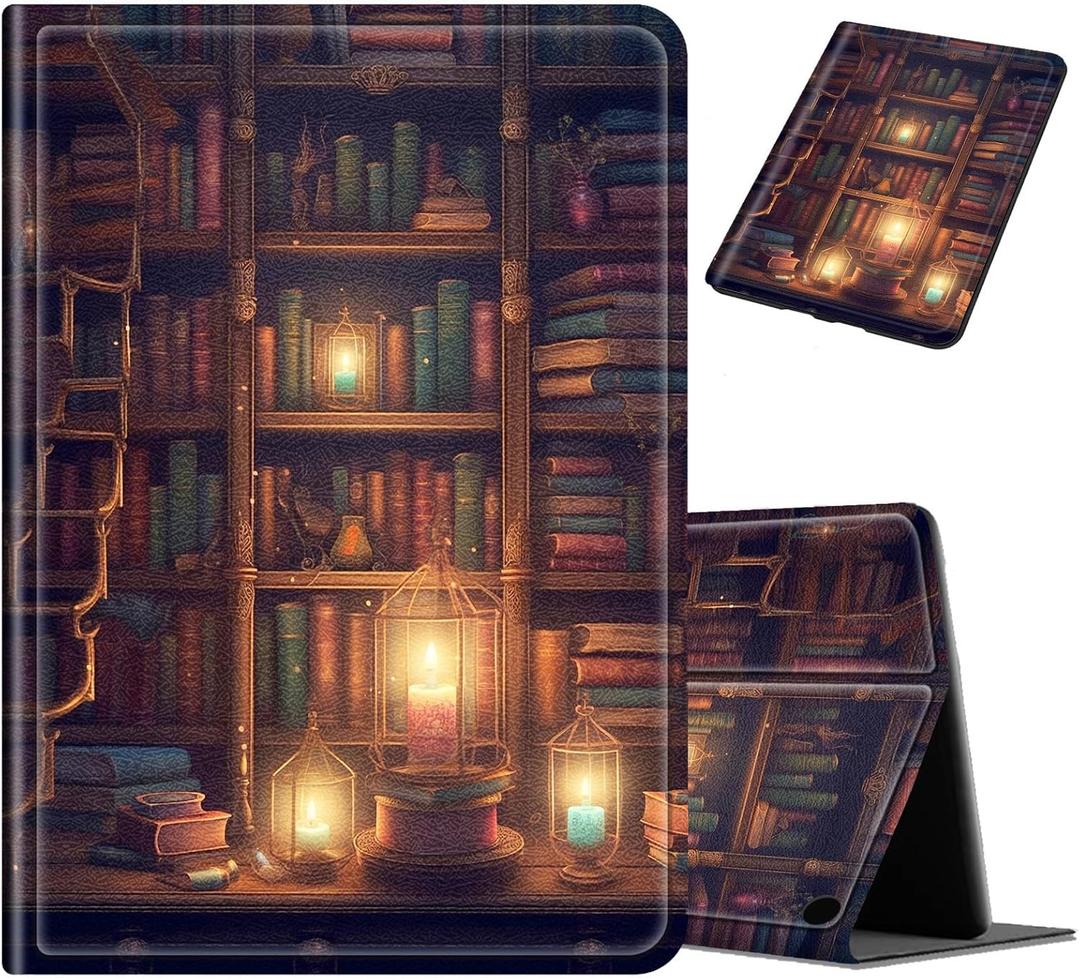 Case for Amazon Fire HD 8 Tablet (8th/7th/6th Generation, 2018/2017 / 2016 Release) 8", Slim PU Leather Adjustable Stand Cover with Smart Sleep/Wake for Fire HD 8 Tablet Case, Library