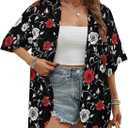 2 x Summer Black Floral Cardigan Kimono for Women Lounge Lightweight Cover Ups for Women Swimwear with Quarter Sleeve (Black, L)