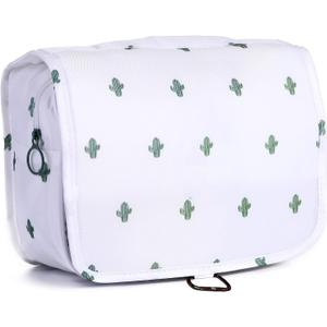 LAKIBOLE Toiletry Bag Multifunction Cosmetic Bag Portable Makeup Pouch Waterproof Travel Hanging Organizer Bag for Women Girls (White & Cactus)