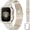 JR.DM Diamond Bands with Bling Case Women Compatible with Apple Watch 40mm 38mm 41mm 44mm 45mm 42mm 46mm 49mm Luxury Metal Bracelet Replacement Strap for iWatch Series 11/10/9/8/7/6/5/4 SE/Ultra 3/2/1