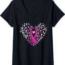 Womens Faith Hope Love Breast Cancer Awareness Pink Ribbon Warrior V-Neck T-Shirt, Black, Extra Large, Black 