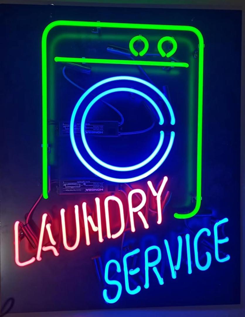 Neon Signs Beer Bar Club Bedroom LAUNDRY SERVICE Clean And Wash Sign Glass Neon Signs for Office Hotel Pub Cafe Wedding Birthday Party Man Cave Neon Light Art Wall Lights 24 X 20 - Inches