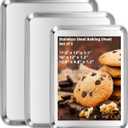 Baking Sheet Set of 3, Heavy-Duty Stainless-Steel Baking Pans, Cookie Sheets Cooking Trays for Oven, 3 Different Sizes (12/16/17.5 Inch)