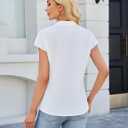 Blooming Jelly Womens Dressy Casual Blouse Business Casual Work Tops Metallic Accent V Neck Shirts Cap Sleeve Pleated Outfit (White, XL)