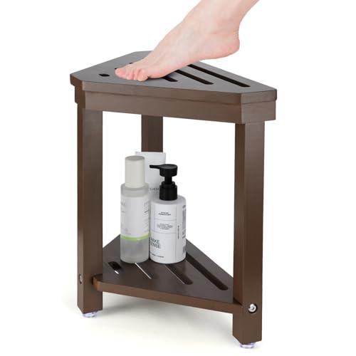 Boulphia Shower Foot Rest 14in, Acacia Wood Shower Stool for Shaving Legs (Walnut)
