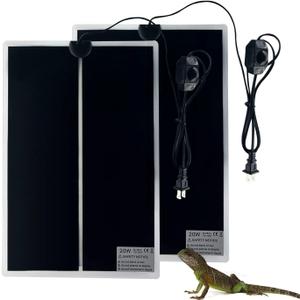 Reptile Heating Mat, 2PCS Reptile Heating Pad with Temperature Adjustment for Reptiles Tortoise Snakes Lizard Gecko Hermit Crab Amphibians - Removable Terrarium Heat Mats(20W,11x16.5 inches)