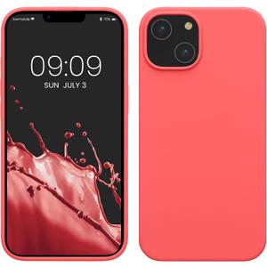 kwmobile Case for iPhone 14 Case - Slim Soft TPU Silicone Cover - Works with Wireless Charging - Neon Coral