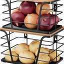 2 Pack Potato and Onion Storage Bins, Stackable Kitchen and Pantry Organizer with Bamboo Top & Lightweight PP Mat, for Vegetables, Fruit, Onion, Potato, Garlic - Pantry, Kitchen Storage Bins (Black)