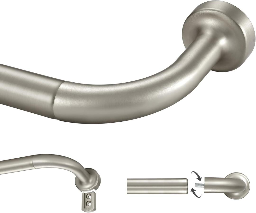 Brushed Nickel Curtain Rod for Windows 16-28", Internal Splicing, Adjustable Room Darkening Curtain Rod with Aluminum Finials and Brackets, Wrap Around Design