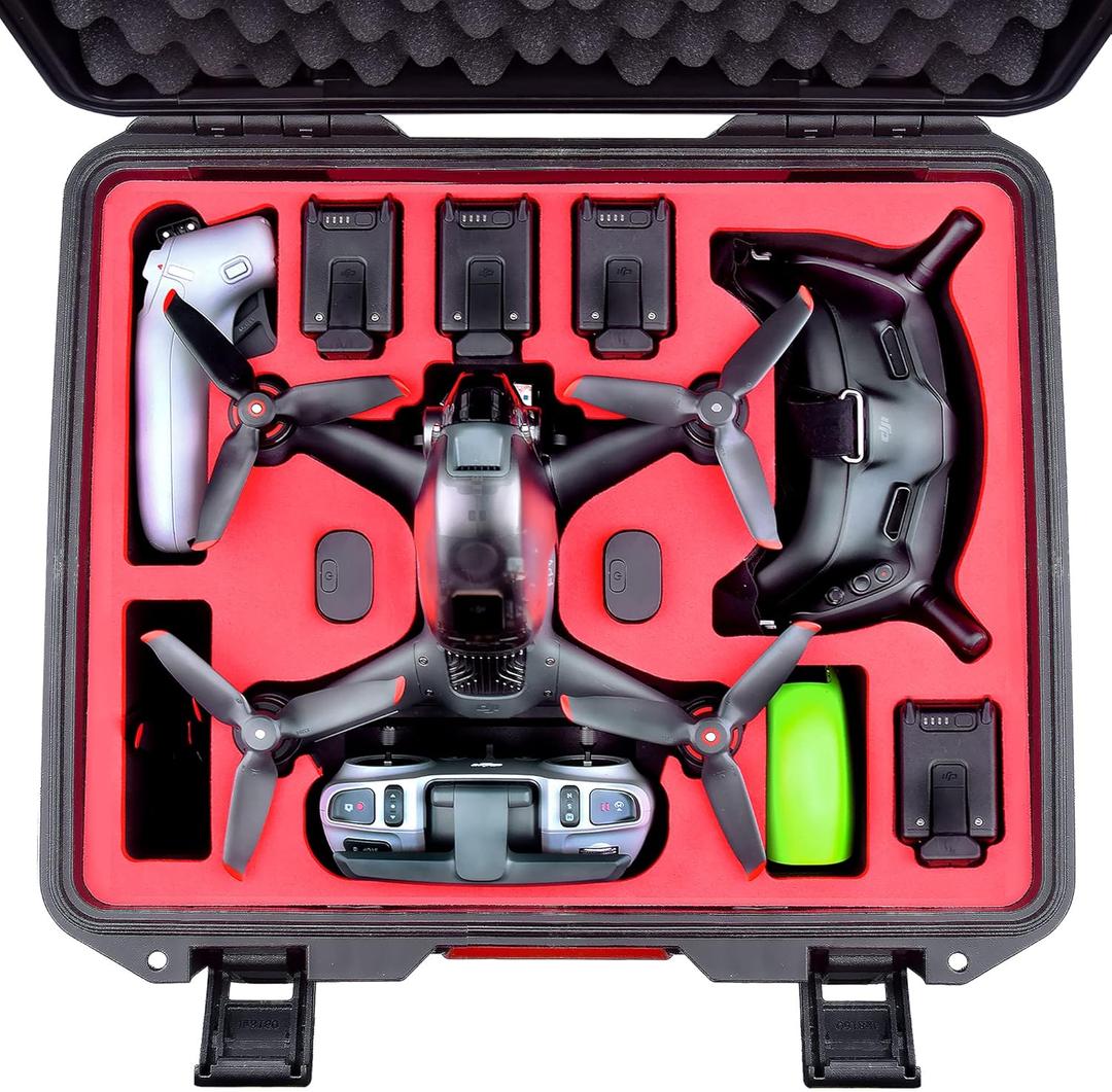 FPVtosky Professional Hard Case for DJI FPV [Case Only] - DJI FPV Drone Carrying Case Accessories - Fits 6 Batteries - Keep Props On, Black, Red, L, Compact